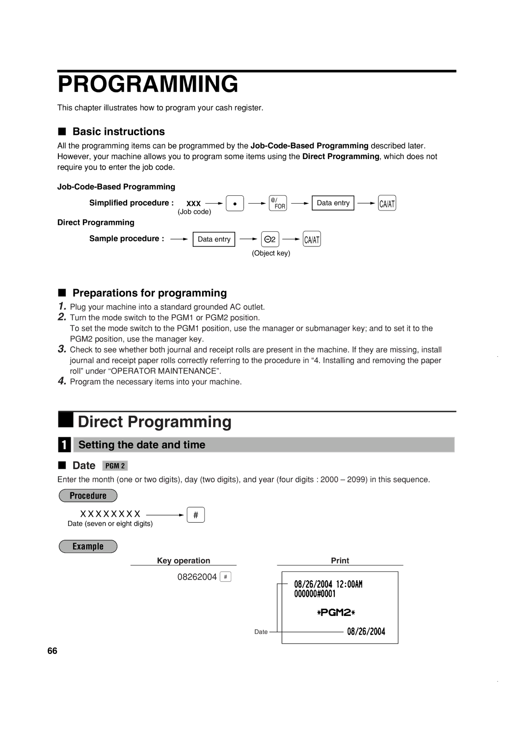 Sony ER-A420, ER-A410 Programming, Basic instructions, Preparations for programming, Setting the date and time Date PGM 