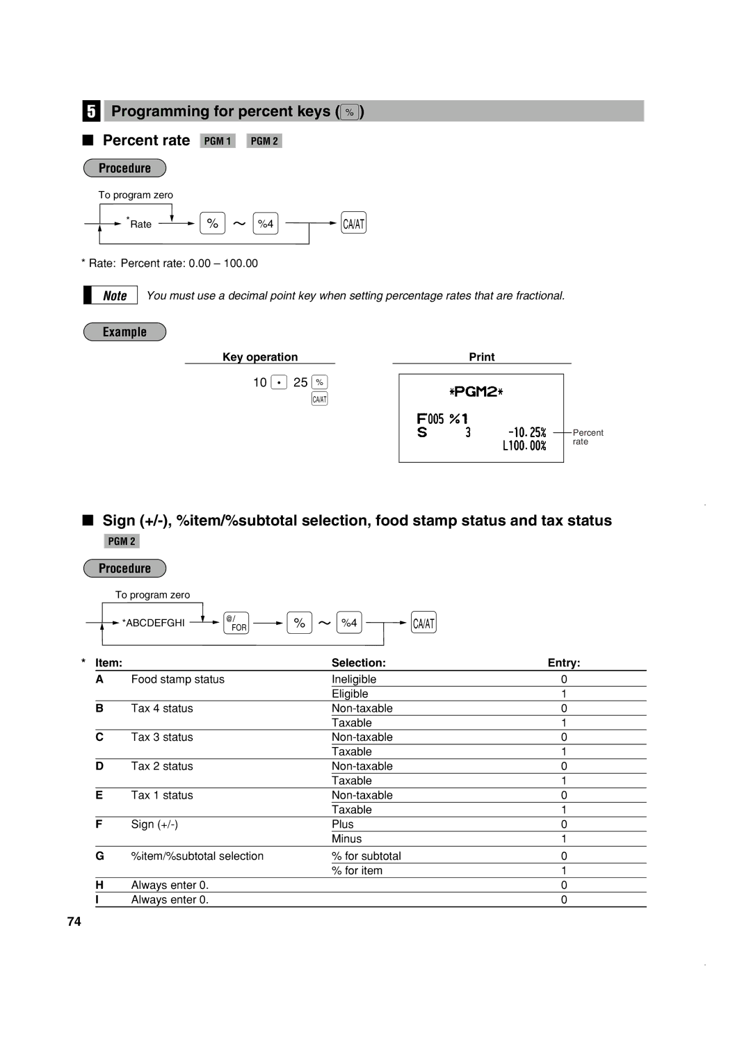 Sony ER-A420, ER-A410 instruction manual Programming for percent keys % Percent rate, 10 % 