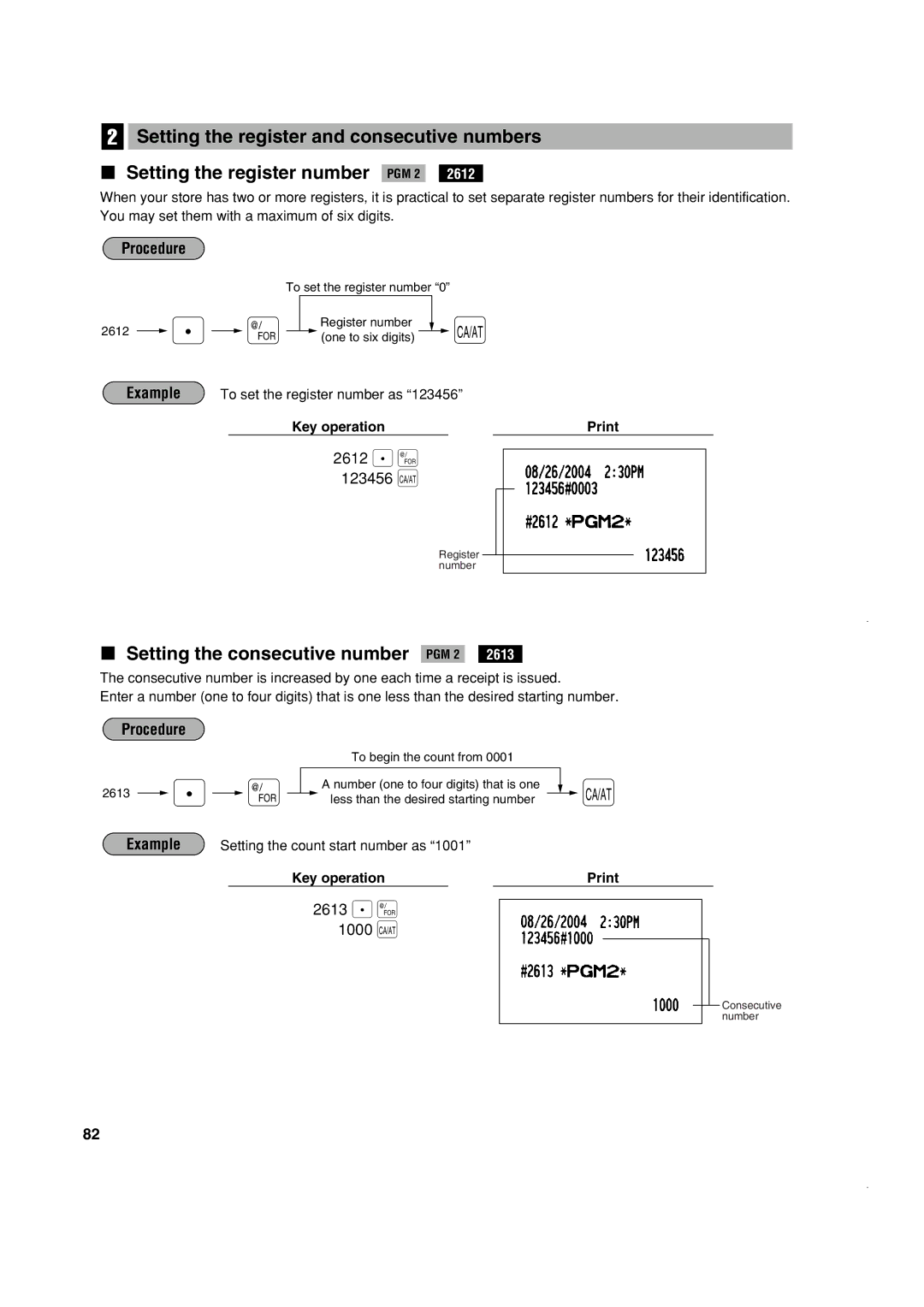 Sony ER-A420, ER-A410 instruction manual Setting the consecutive number PGM 2, 2612 . @ 123456 Ç, 2613 . @ 1000 Ç 