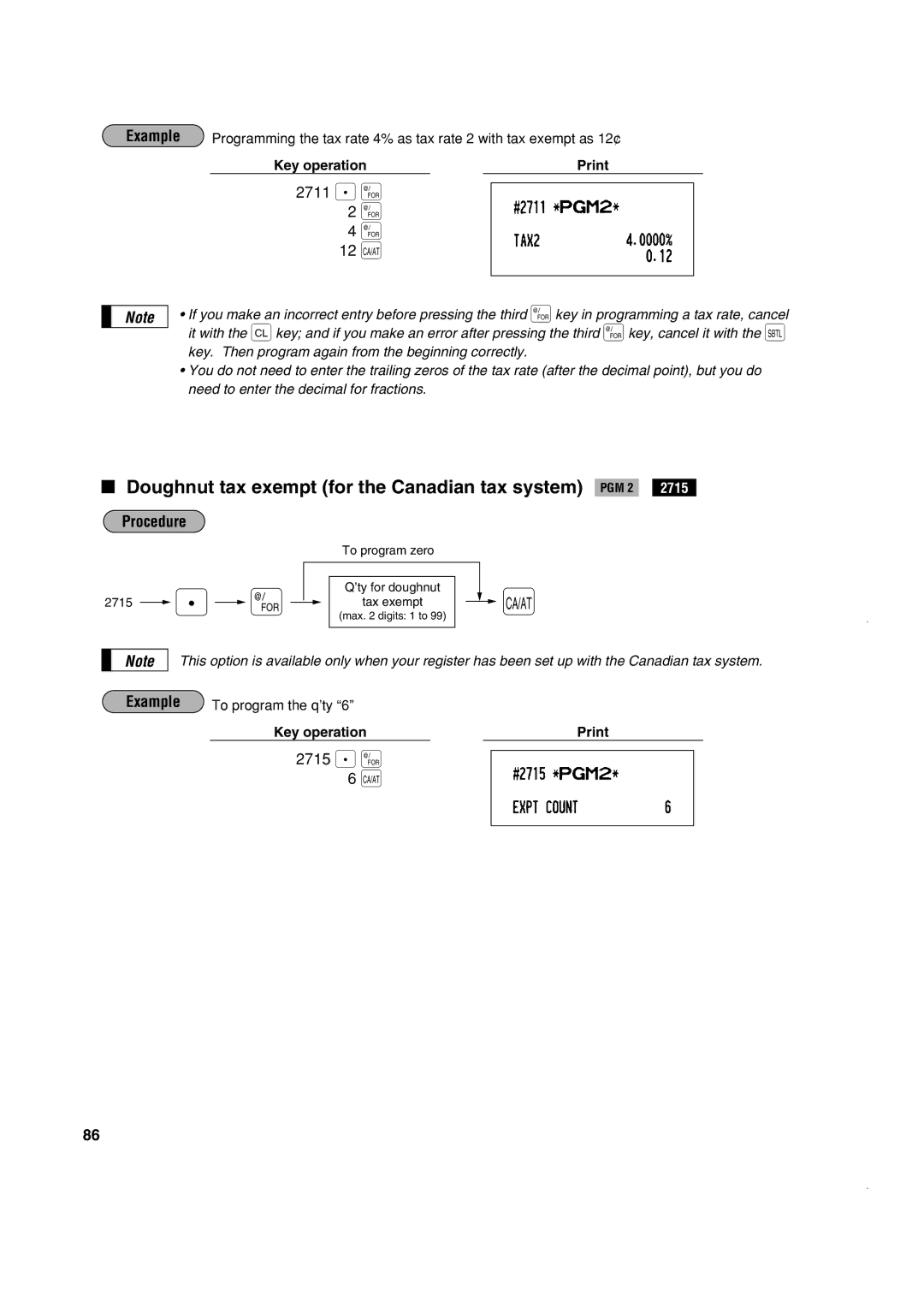 Sony ER-A420, ER-A410 instruction manual 12 a, Doughnut tax exempt for the Canadian tax system PGM 2, 2711 . @, 2715 . @ 