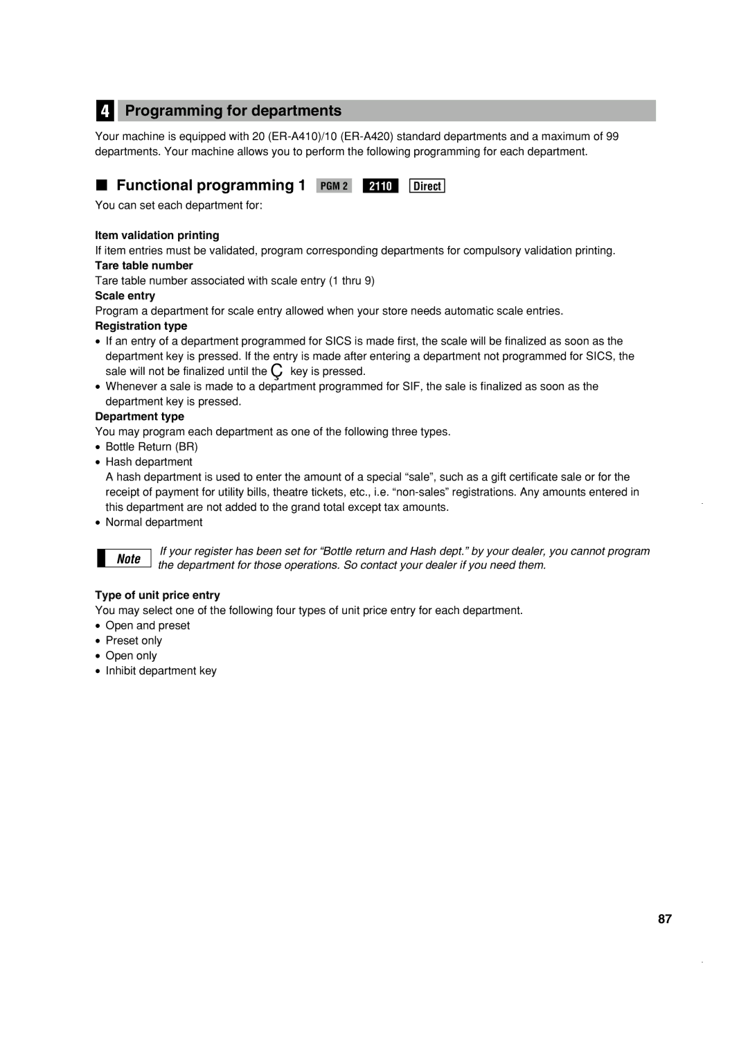 Sony ER-A410, ER-A420 instruction manual Functional programming 1 PGM 2 