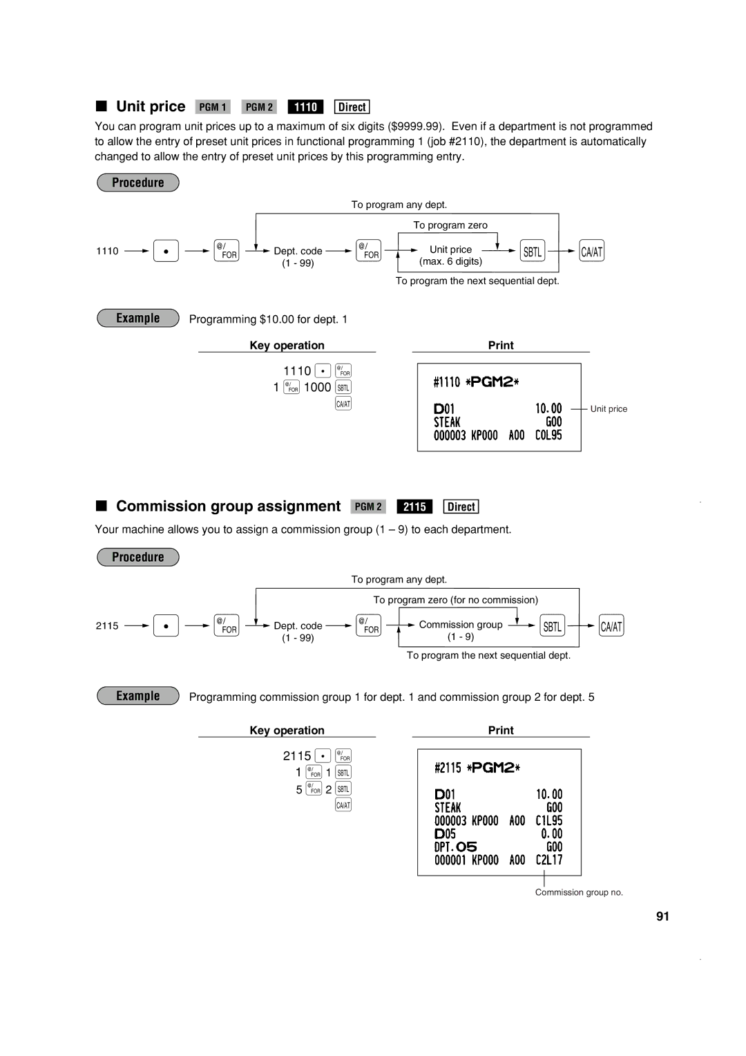 Sony ER-A410, ER-A420 instruction manual @1 t, Commission group assignment PGM 2, 1110 . @ @ 1000 t, 2115 . @ 