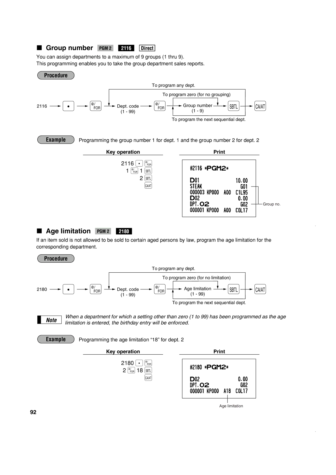 Sony ER-A420, ER-A410 instruction manual @ 18 t, Group number PGM 2, Age limitation PGM 2, 2116 . @ @ 1 t, 2180 . @ 