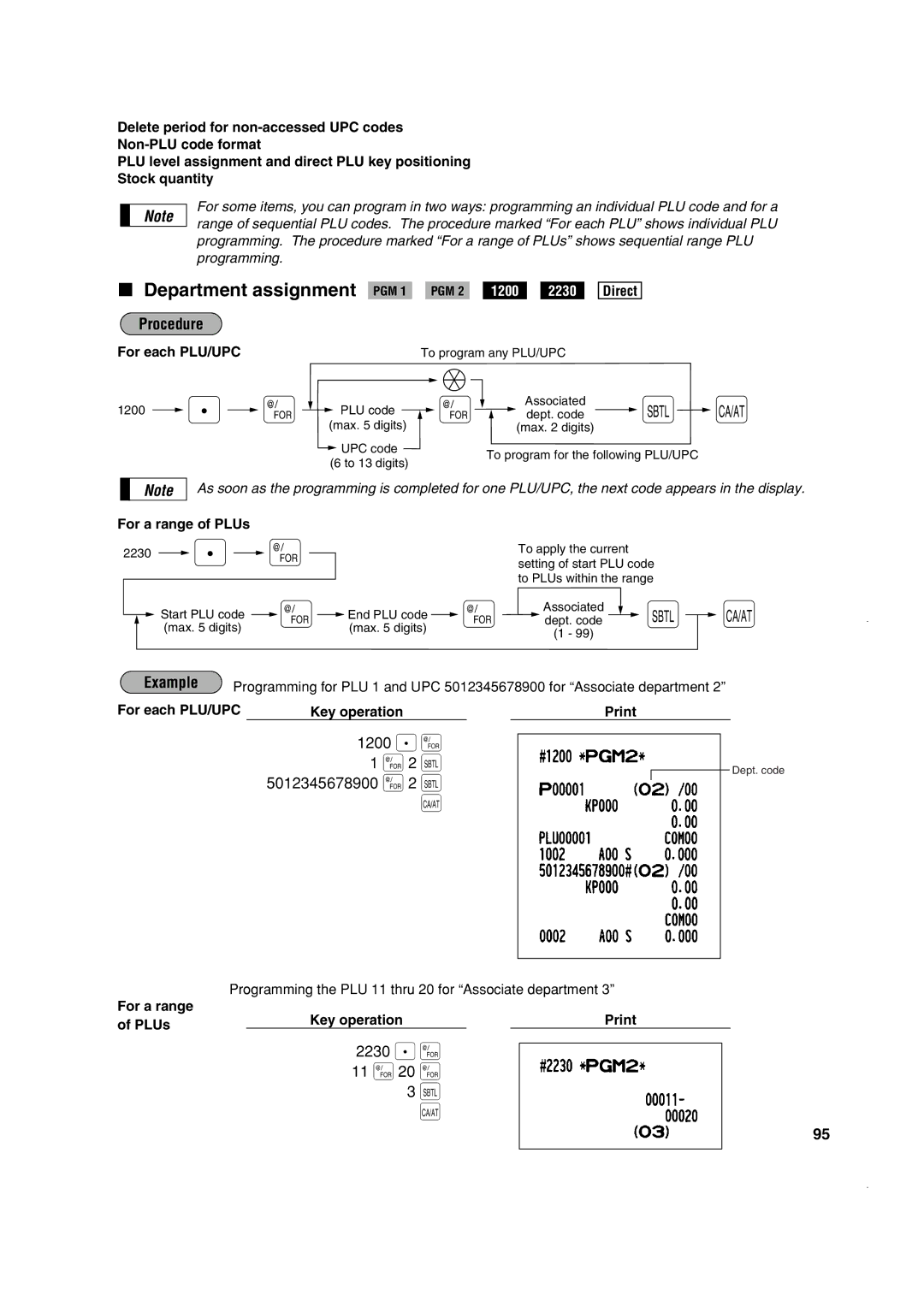 Sony ER-A410, ER-A420 instruction manual 11 @ 20 @, Department assignment, 1200 . @ @ 2 t 5012345678900 @ 2 t, 2230 . @ 