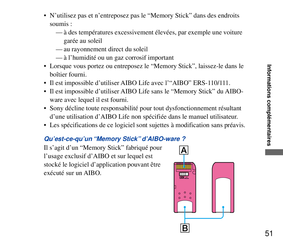 Sony ERF-210AW01 manual Qu’est-ce-qu’un Memory Stick d’AIBO-ware ? 