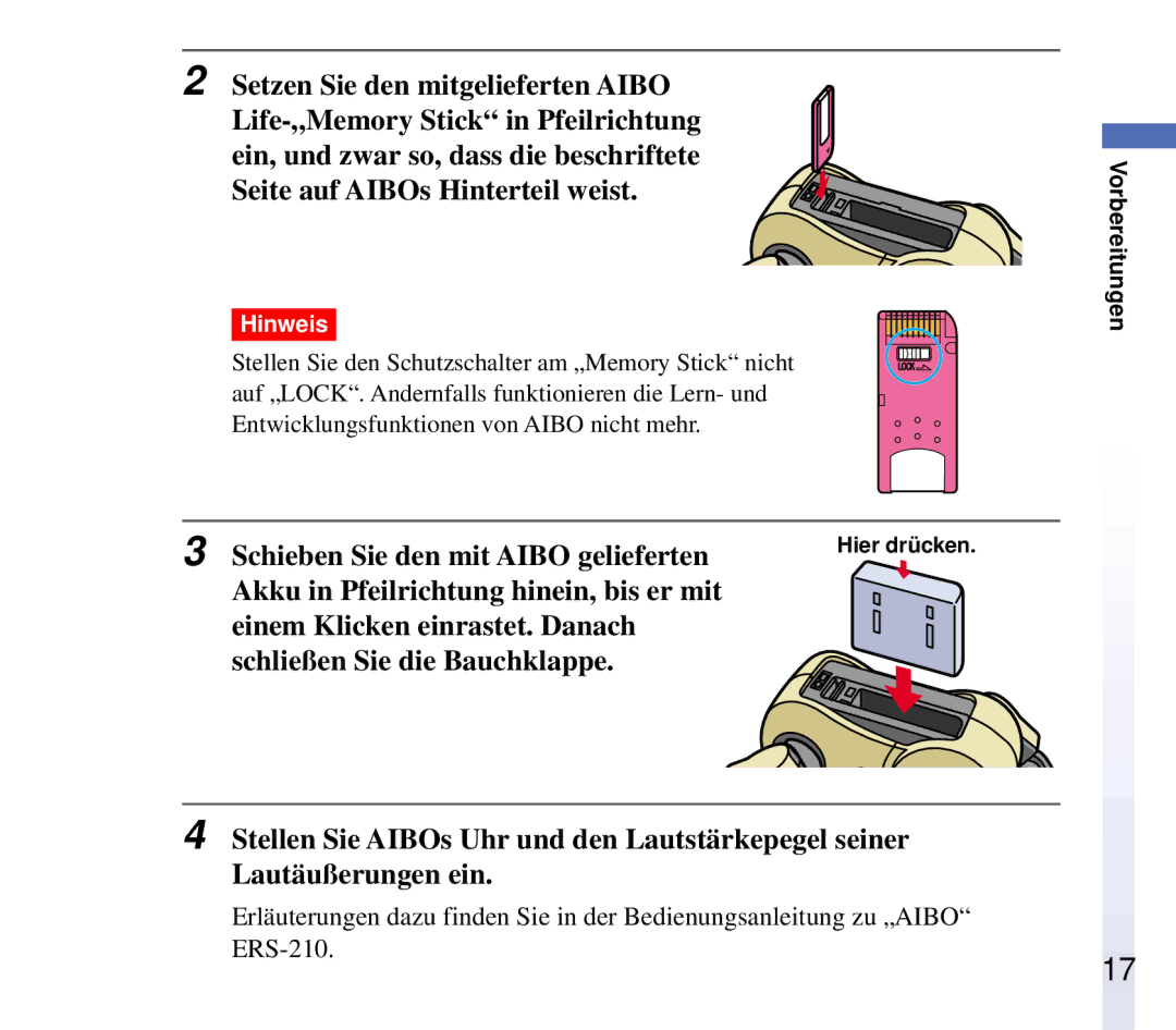 Sony ERF-210AW01 manual Schieben Sie den mit Aibo gelieferten 