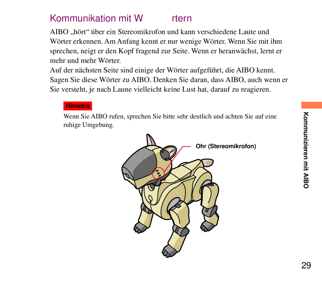 Sony ERF-210AW01 manual Kommunikation mit Wörtern 