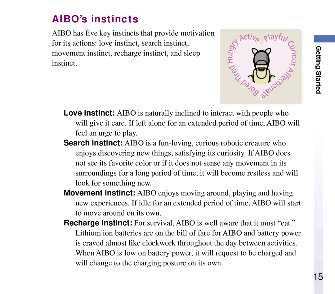 Sony ERF-210AW01 manual AIBO’s instincts 