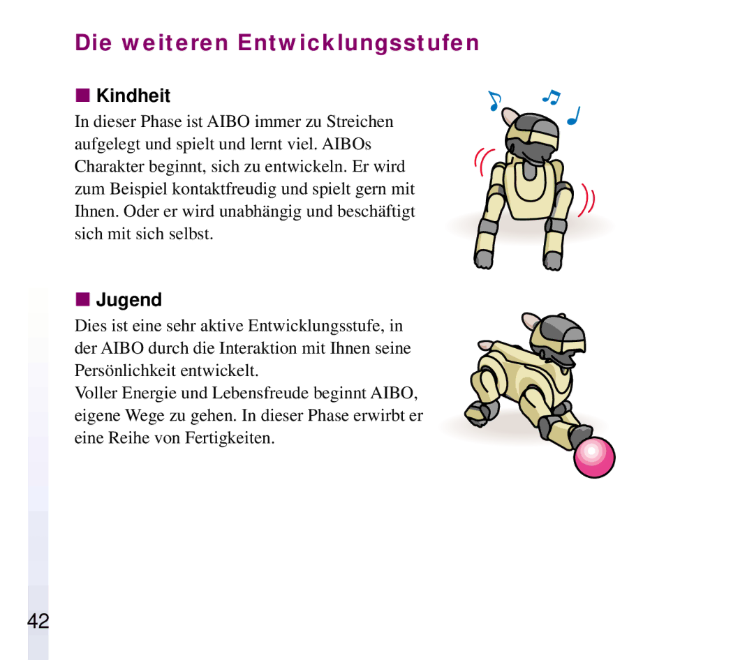 Sony ERF-210AW01 manual Die weiteren Entwicklungsstufen, Kindheit, Jugend 