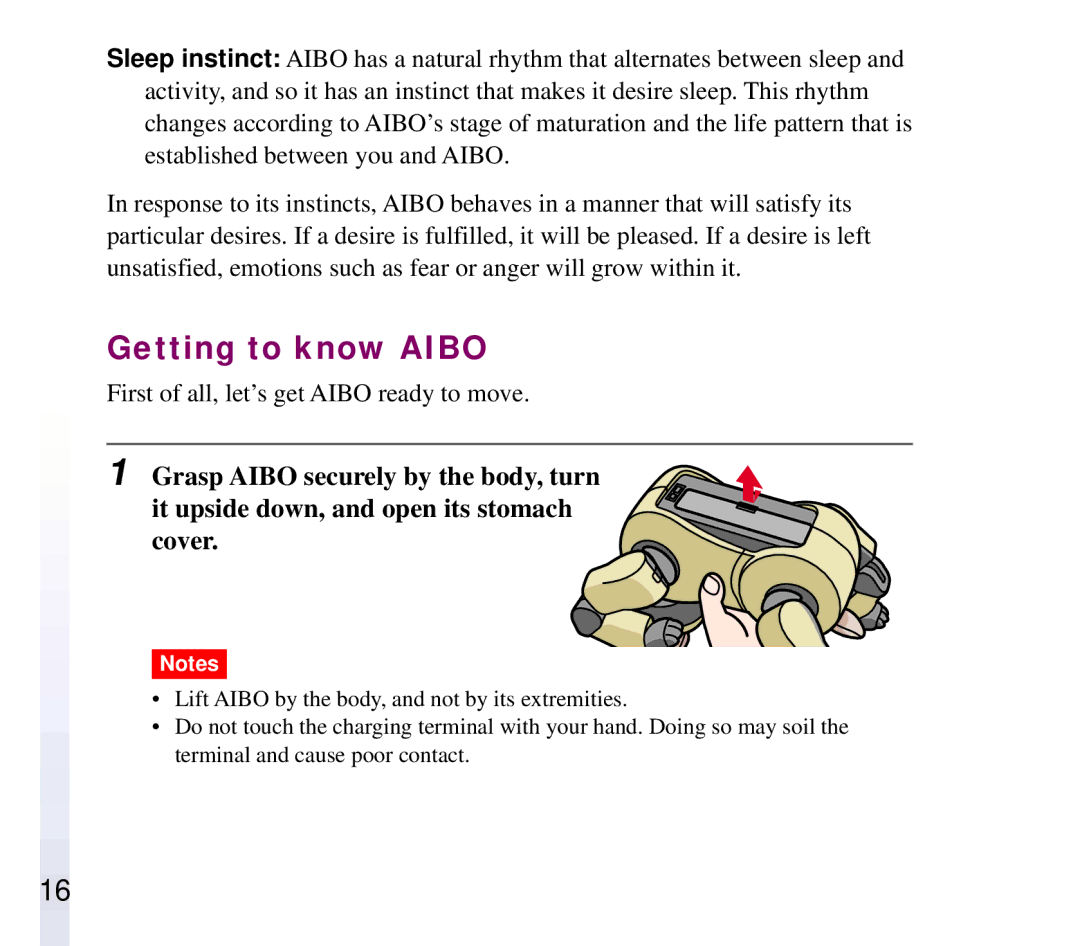 Sony ERF-210AW01 manual Getting to know Aibo 