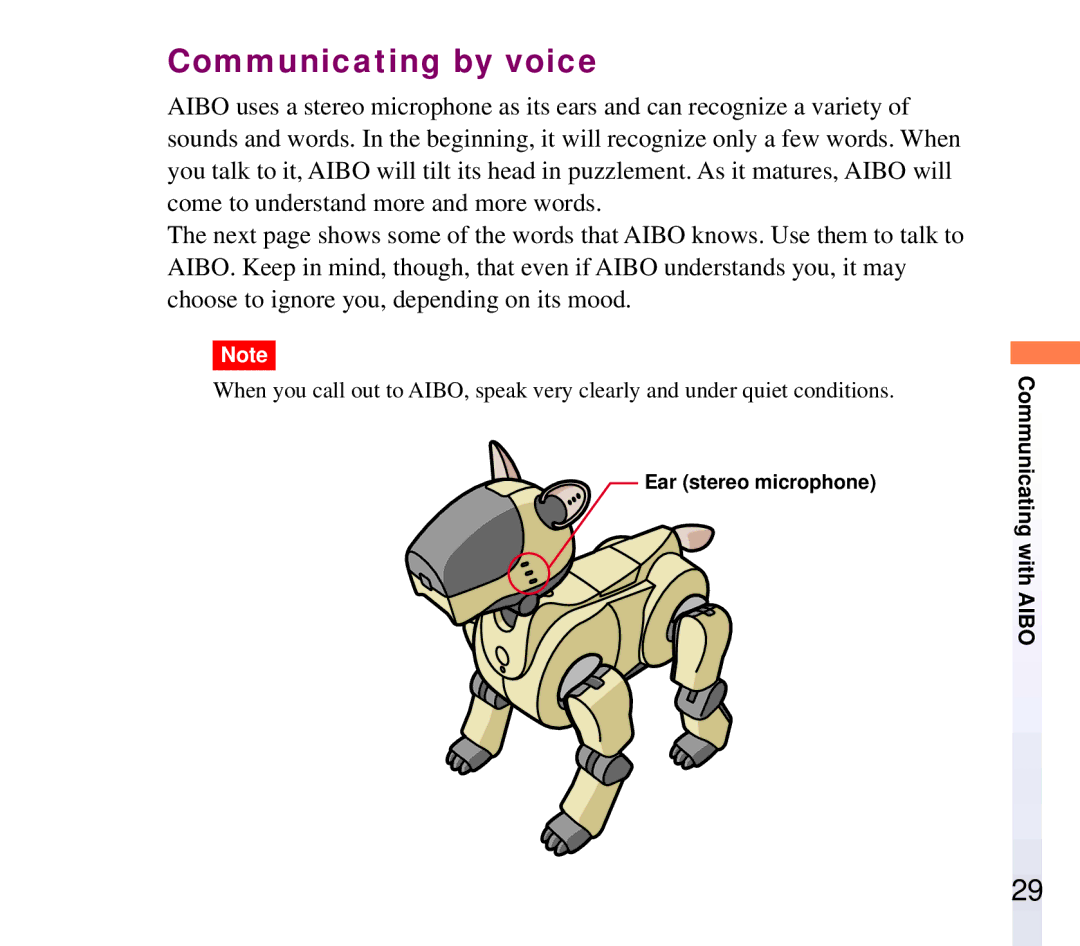 Sony ERF-210AW01 manual Communicating by voice 