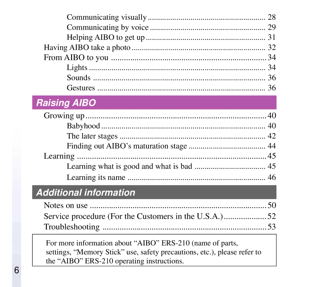 Sony ERF-210AW01 manual Raising Aibo 