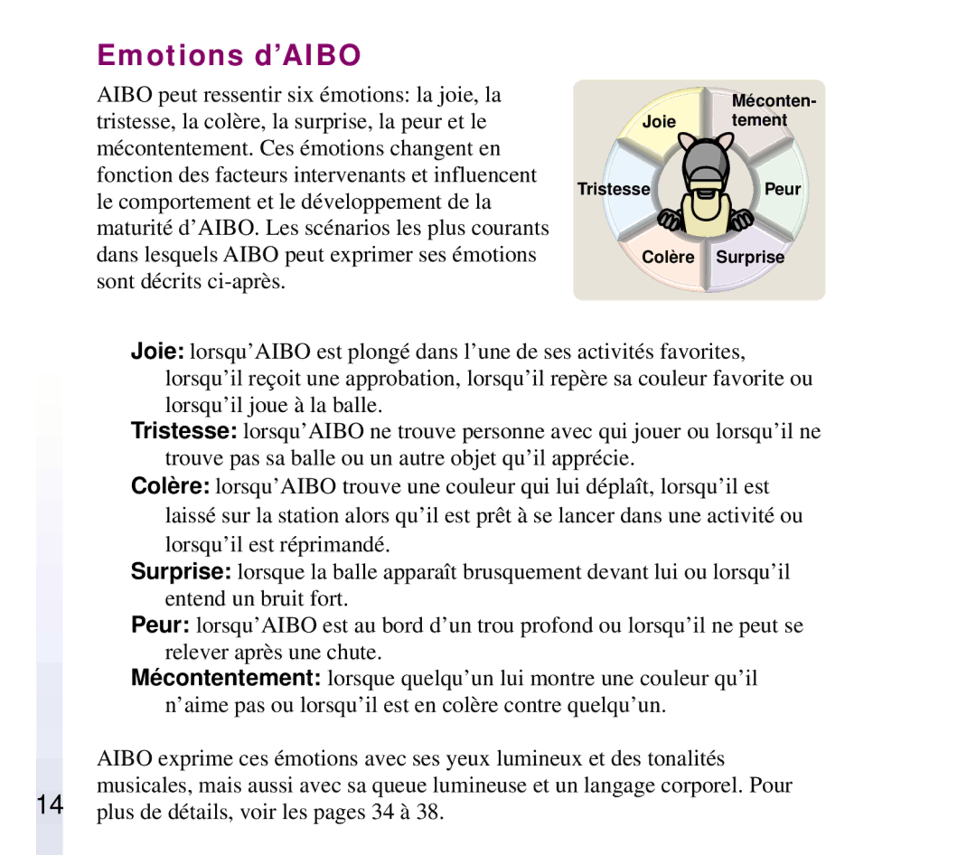 Sony ERF-210AW01 manual Emotions d’AIBO 