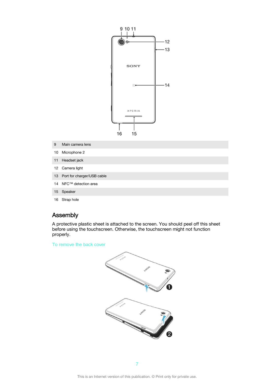 Sony Ericsson C2004, C2005 manual Assembly, To remove the back cover 