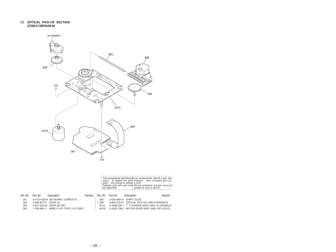 Sony Ericsson CDP-CX220 service manual Optical PICK-UP Section KSM-213BKN/M-N, 305 306 303, 302, 304, 301 