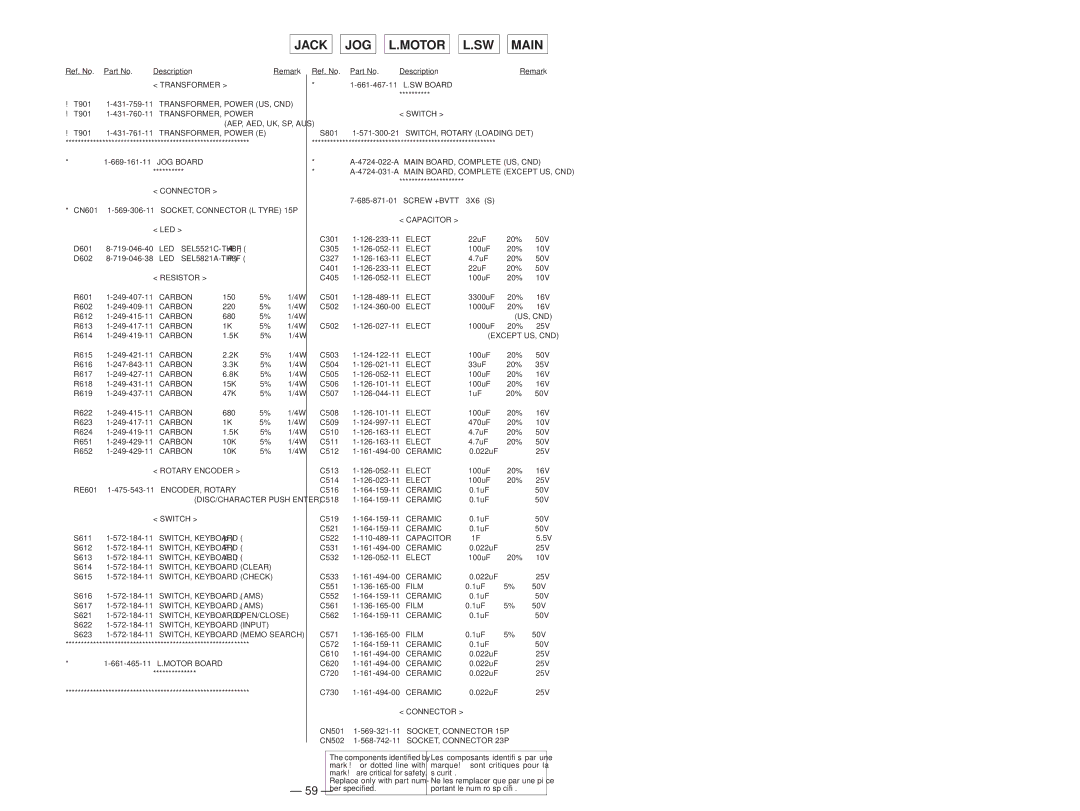 Sony Ericsson CDP-CX220 service manual Jack JOG Motor Main 