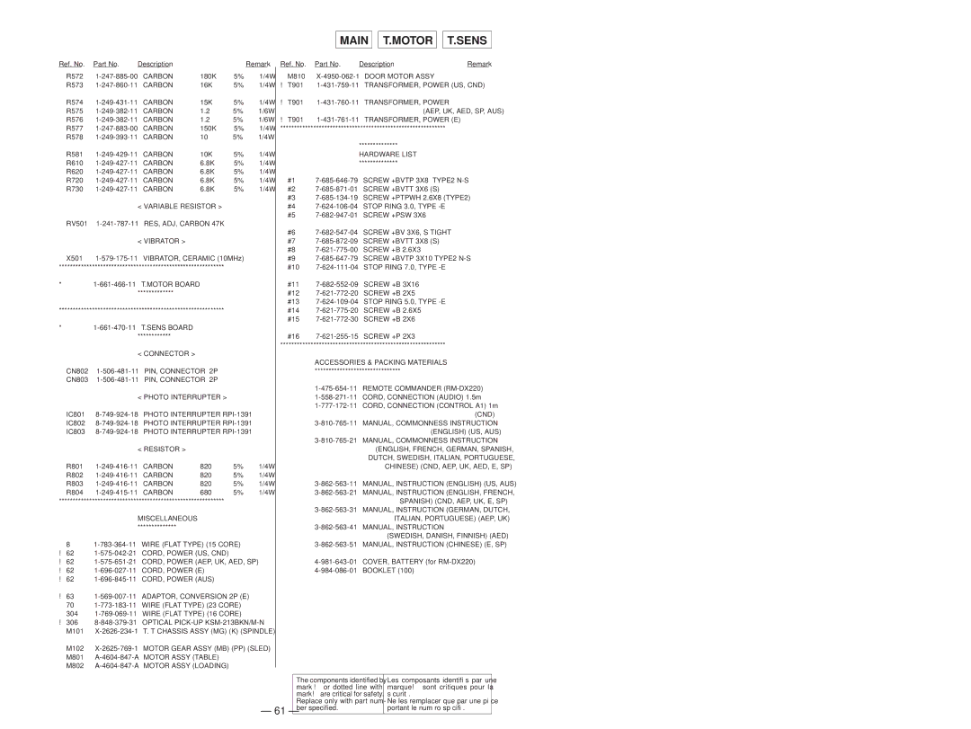 Sony Ericsson CDP-CX220 service manual Main Motor Sens 