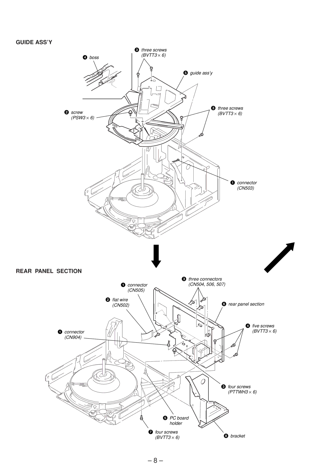 Sony Ericsson CDP-CX220 service manual Guide ASS’Y, Rear Panel Section 