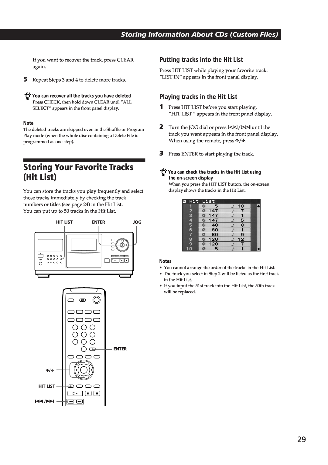 Sony Ericsson CDP-CX270 manual Storing Your Favorite Tracks Hit List, Putting tracks into the Hit List 