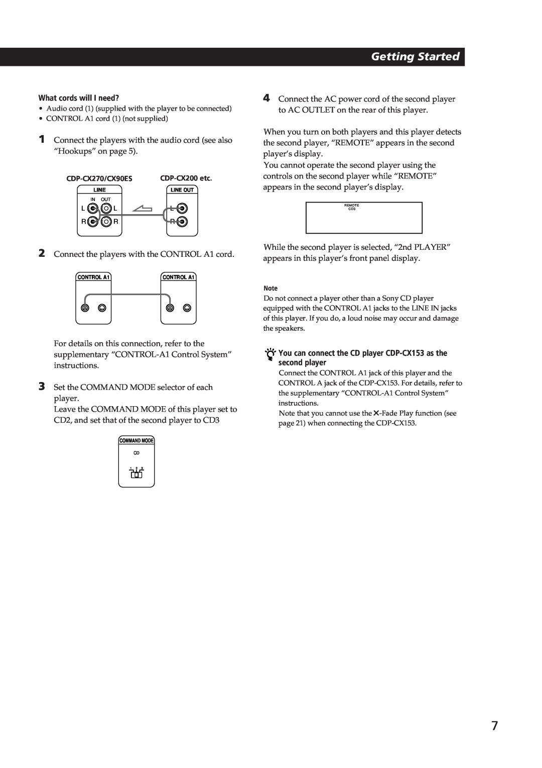 Sony Ericsson CDP-CX270 manual Getting Started, What cords will I need? 