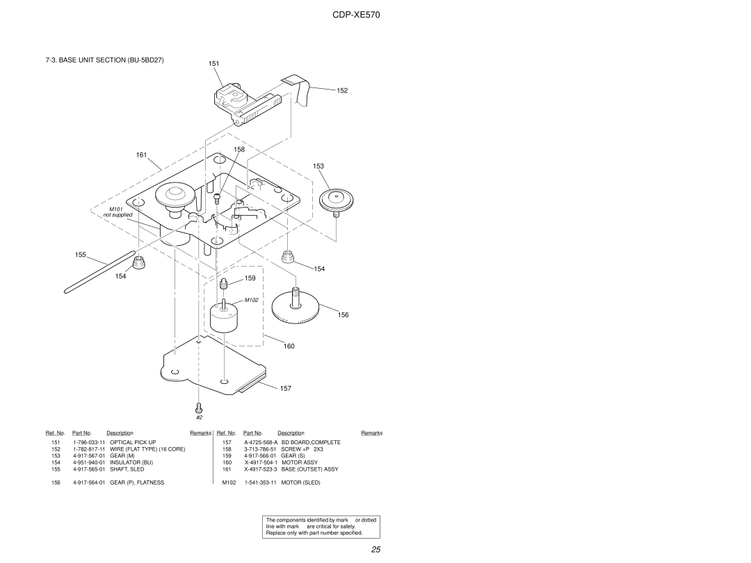 Sony Ericsson CDP-XE570 specifications Base Unit Section BU-5BD27, 161, 155 154, 151 152 158 153 154 159, 156 160 157 