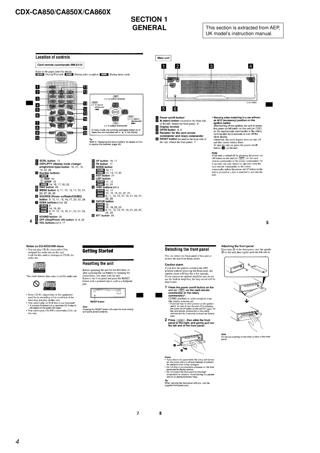 Sony Ericsson CDX-CA860X, CDX-CA850X service manual Section General 