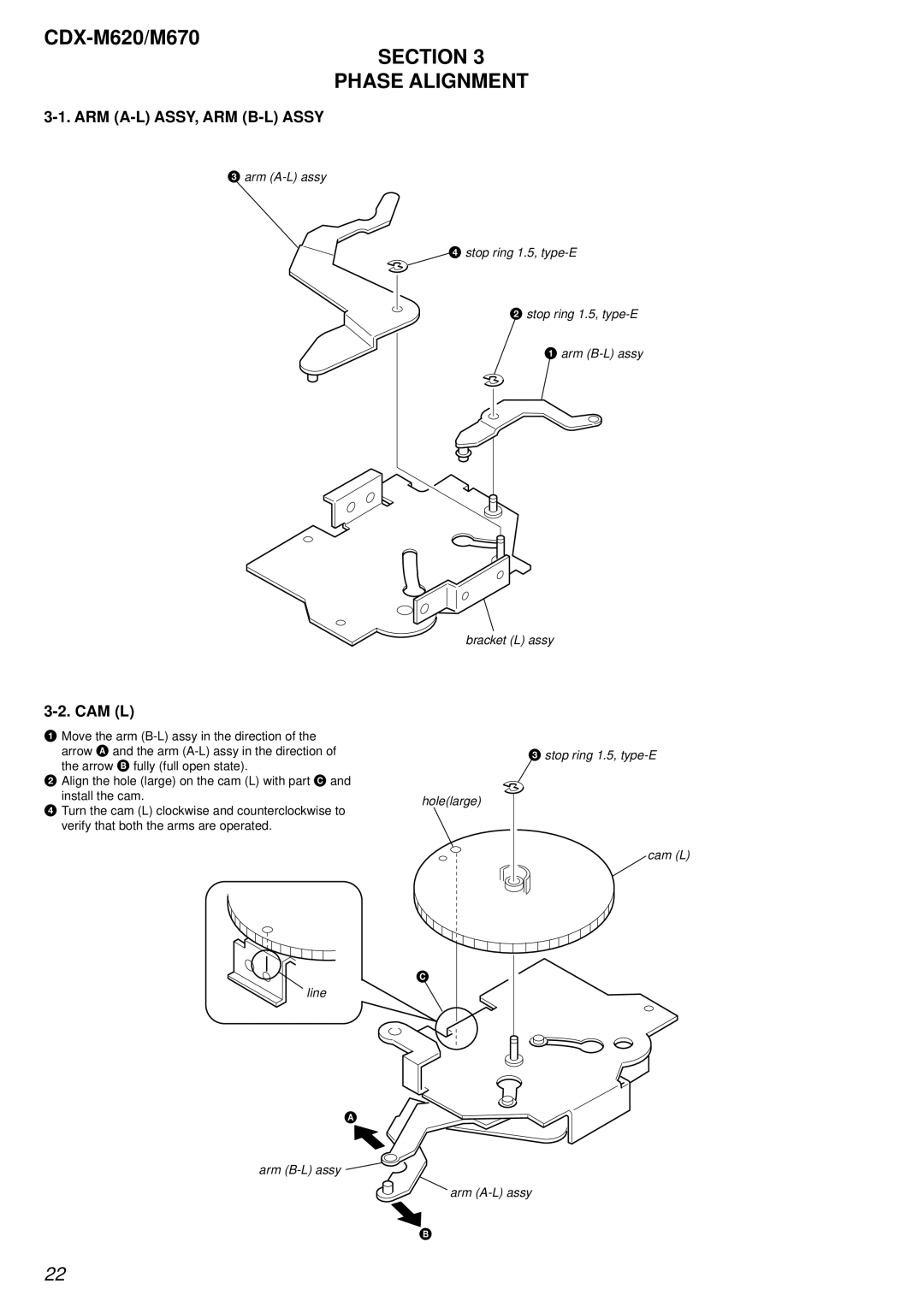 Sony Ericsson CDX-M620 service manual Section Phase Alignment, ARM A-L ASSY, ARM B-L Assy, Cam L 