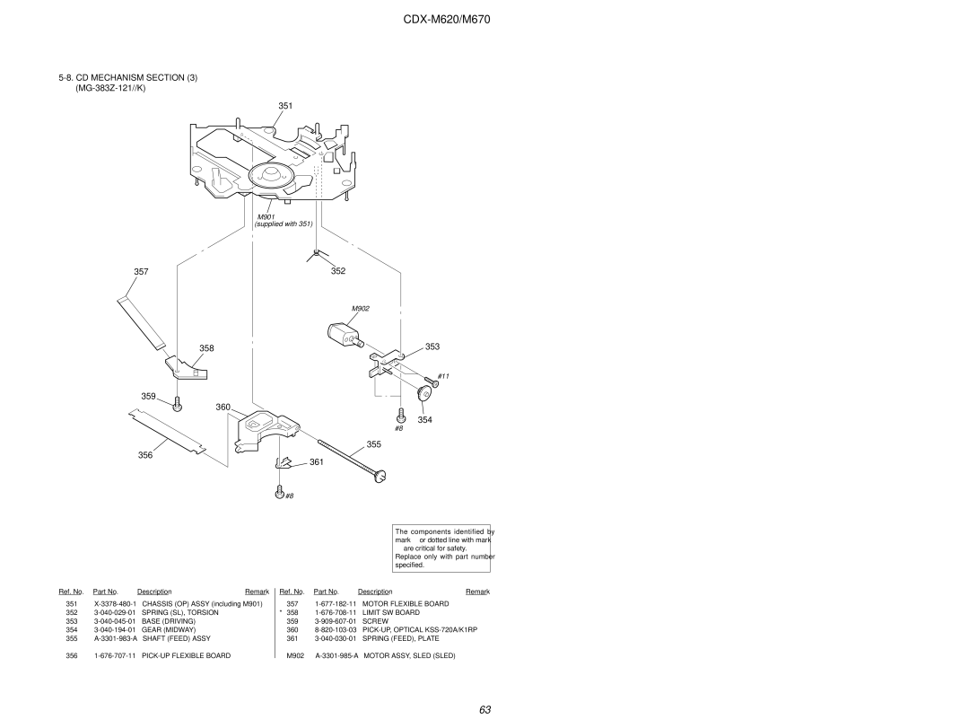 Sony Ericsson CDX-M620 service manual CD Mechanism MG-383Z-121//K 351, 357 352 359 356, 358 353, 360 354 355 361 