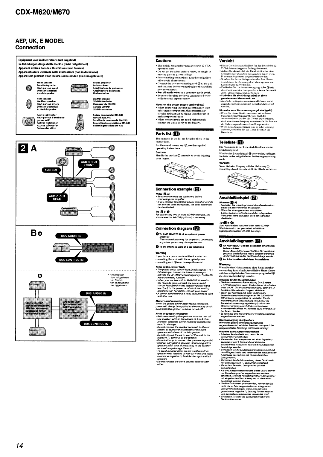 Sony Ericsson service manual AEP, UK, E MODEL Connection, CDX-M620/M670 