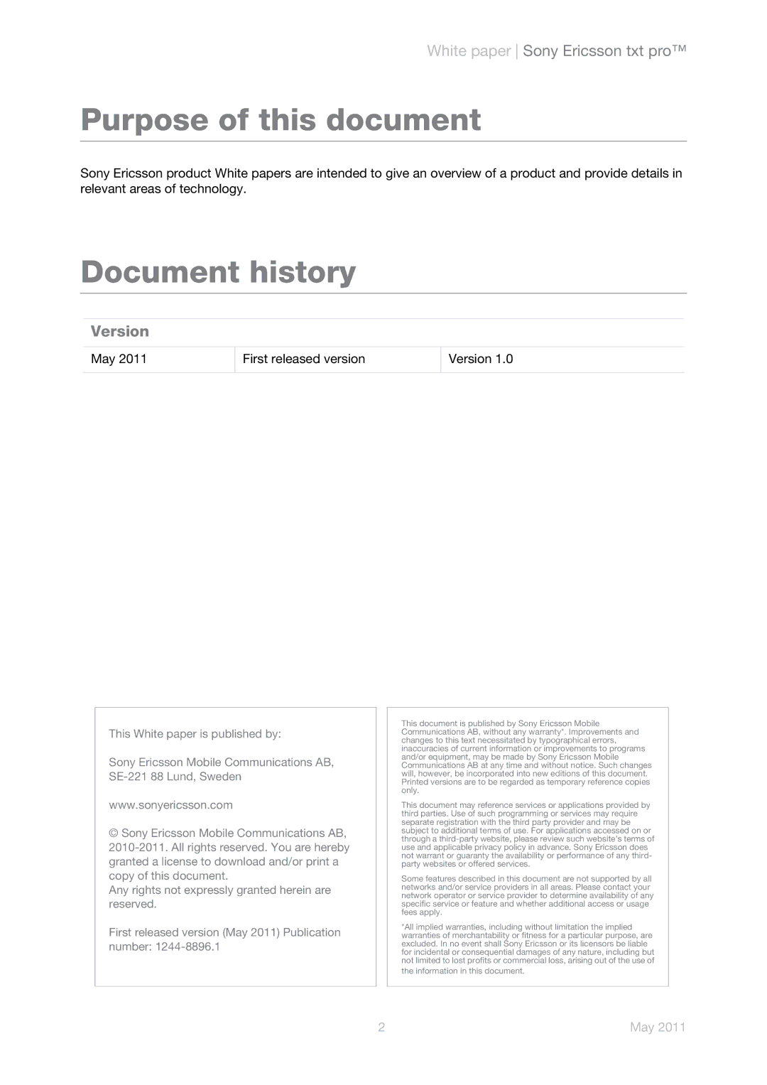 Sony Ericsson CK15a, CK15i manual Purpose of this document, Version 