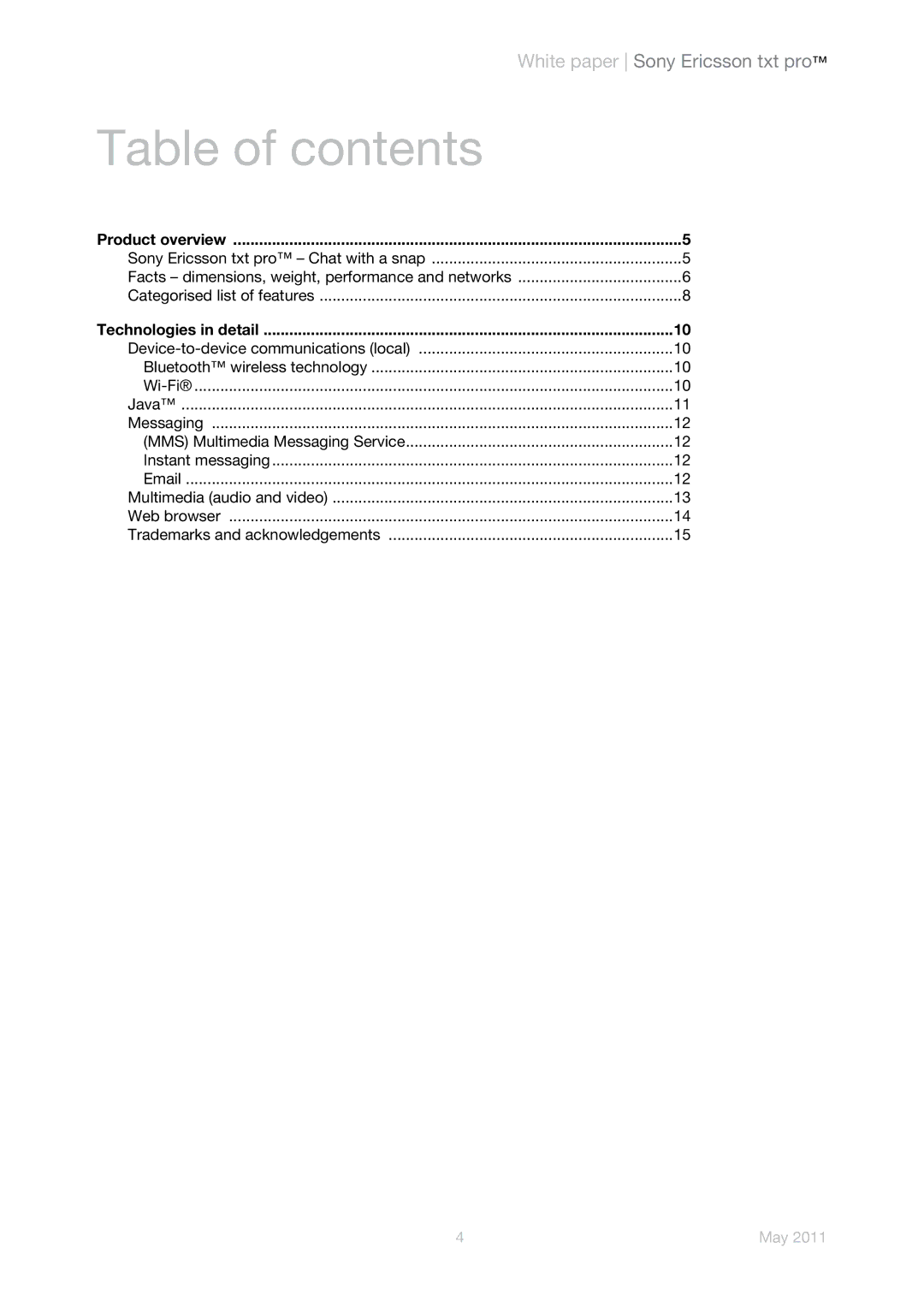 Sony Ericsson CK15a, CK15i manual Table of contents 