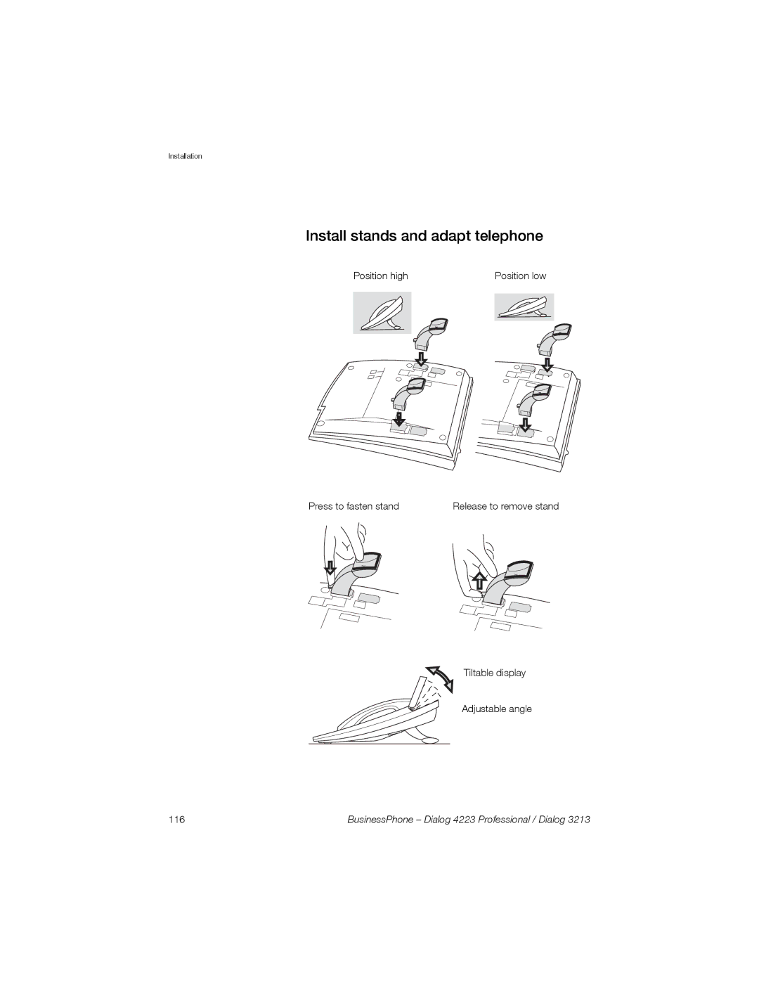 Sony Ericsson Dialog 4223, Dialog 3213 manual Install stands and adapt telephone 