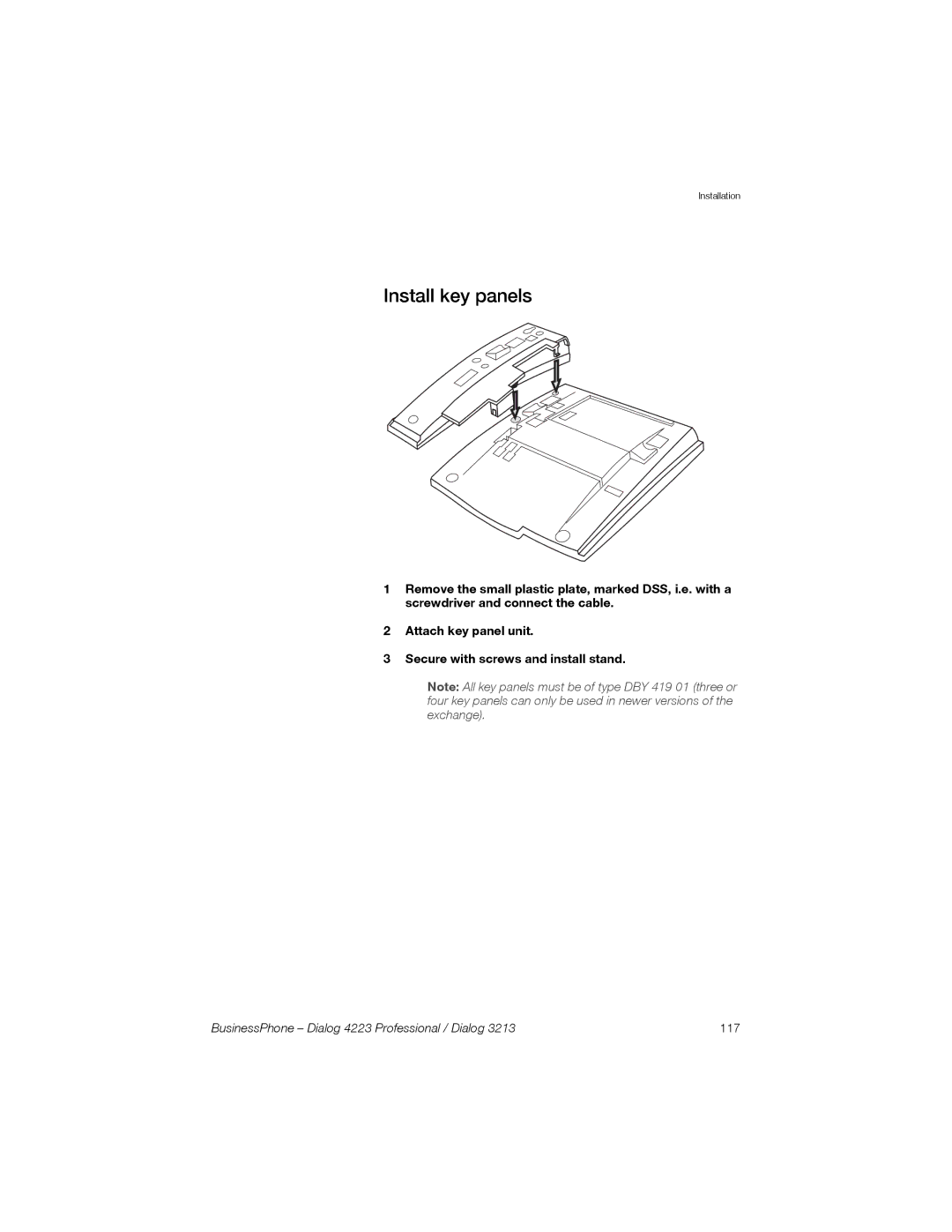 Sony Ericsson Dialog 3213, Dialog 4223 manual Install key panels 