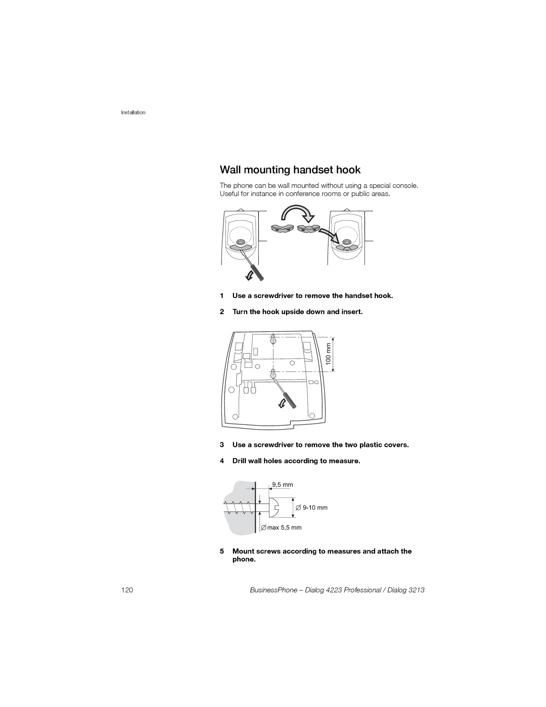 Sony Ericsson Dialog 4223, Dialog 3213 manual Wall mounting handset hook 