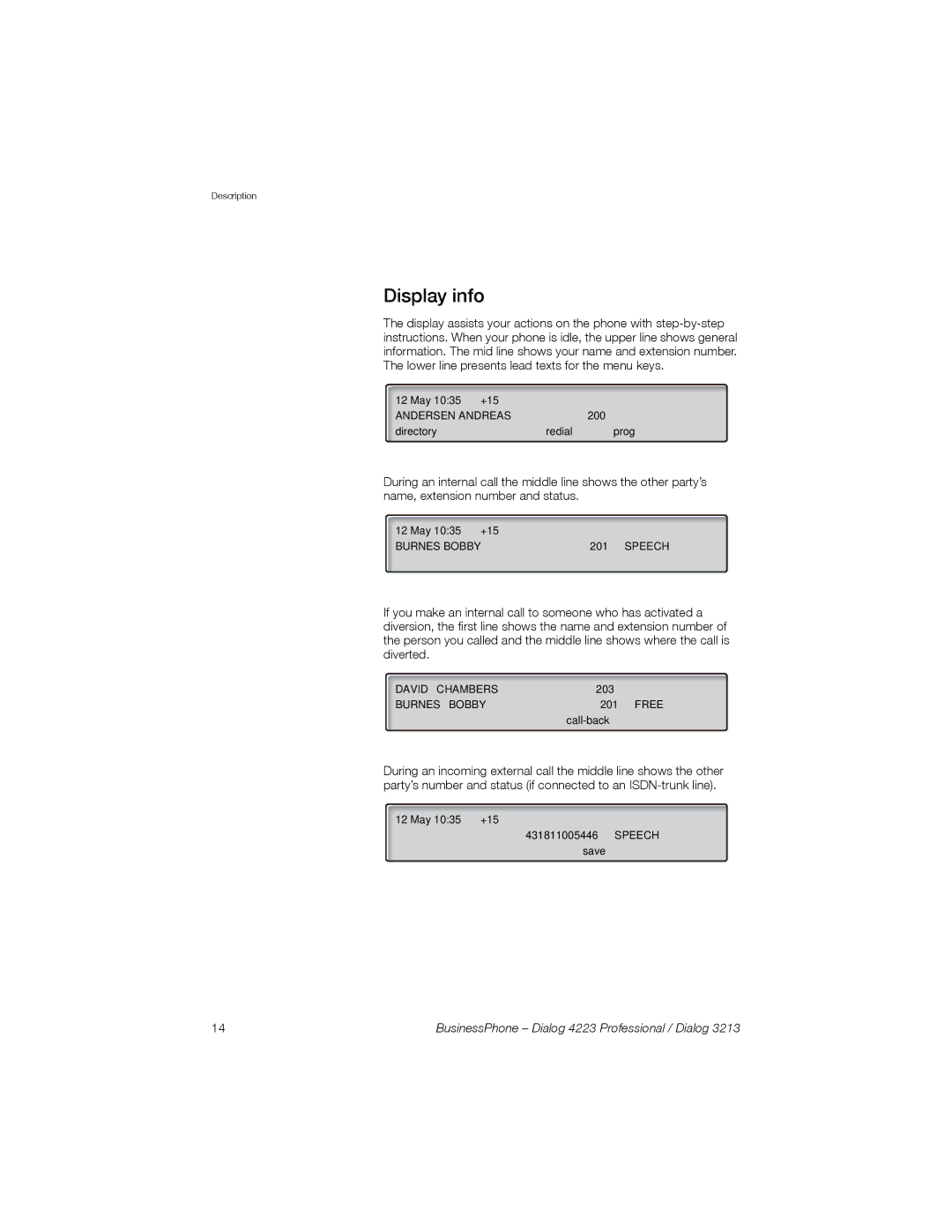 Sony Ericsson Dialog 4223, Dialog 3213 manual Display info, Free 