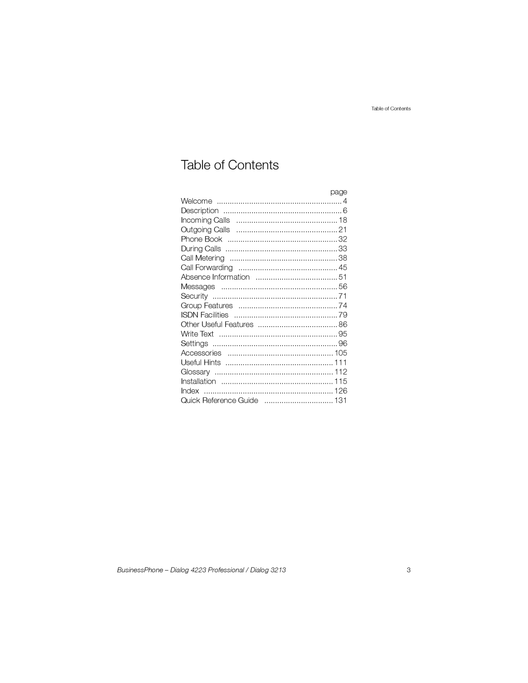 Sony Ericsson Dialog 3213, Dialog 4223 manual Table of Contents 