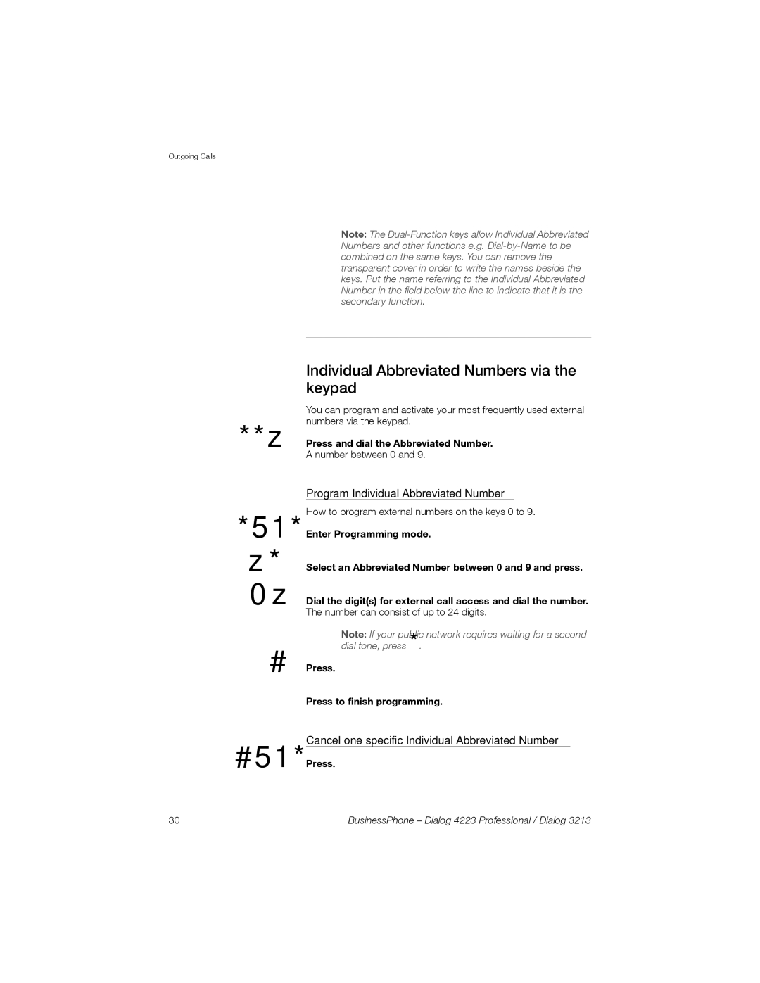 Sony Ericsson Dialog 4223 Individual Abbreviated Numbers via the keypad, Cancel one specific Individual Abbreviated Number 