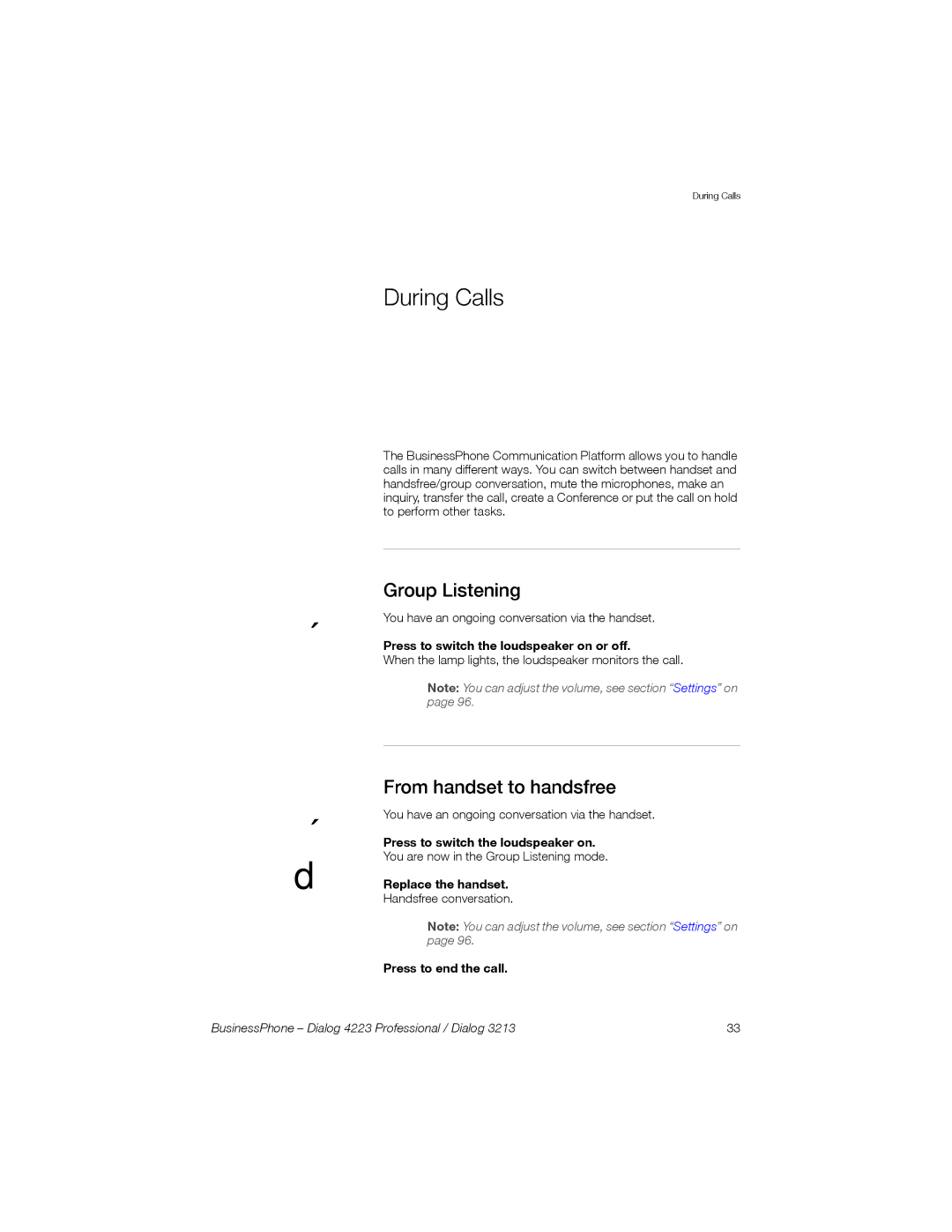 Sony Ericsson Dialog 3213, Dialog 4223 manual During Calls, Group Listening, From handset to handsfree 