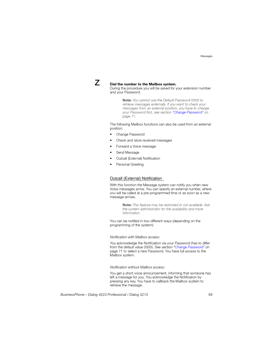 Sony Ericsson Dialog 3213, Dialog 4223 manual Outcall External Notification, Notification with Mailbox access 
