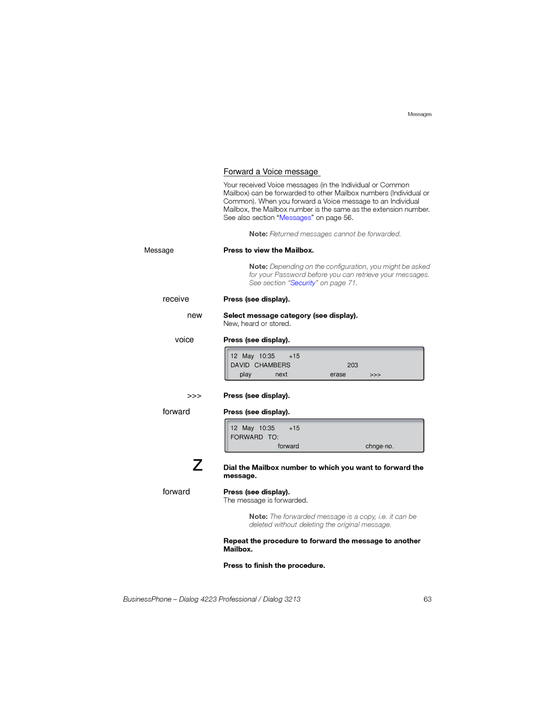 Sony Ericsson Dialog 3213, Dialog 4223 manual Forward a Voice message 