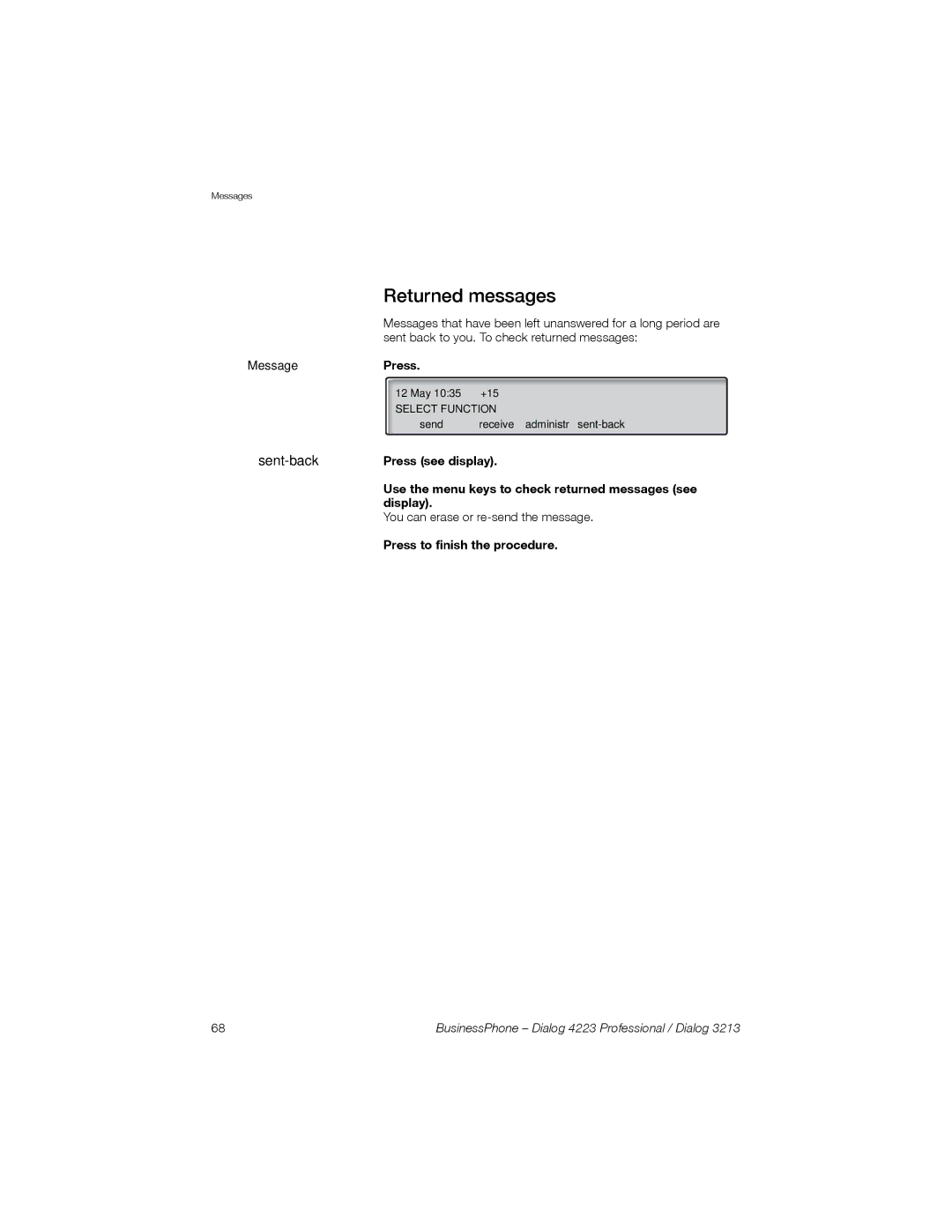 Sony Ericsson Dialog 4223, Dialog 3213 manual Returned messages 