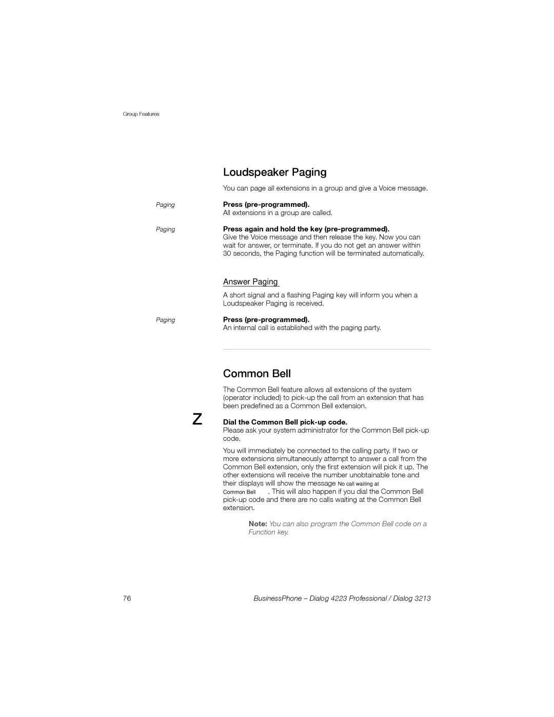 Sony Ericsson Dialog 4223, Dialog 3213 manual Common Bell 