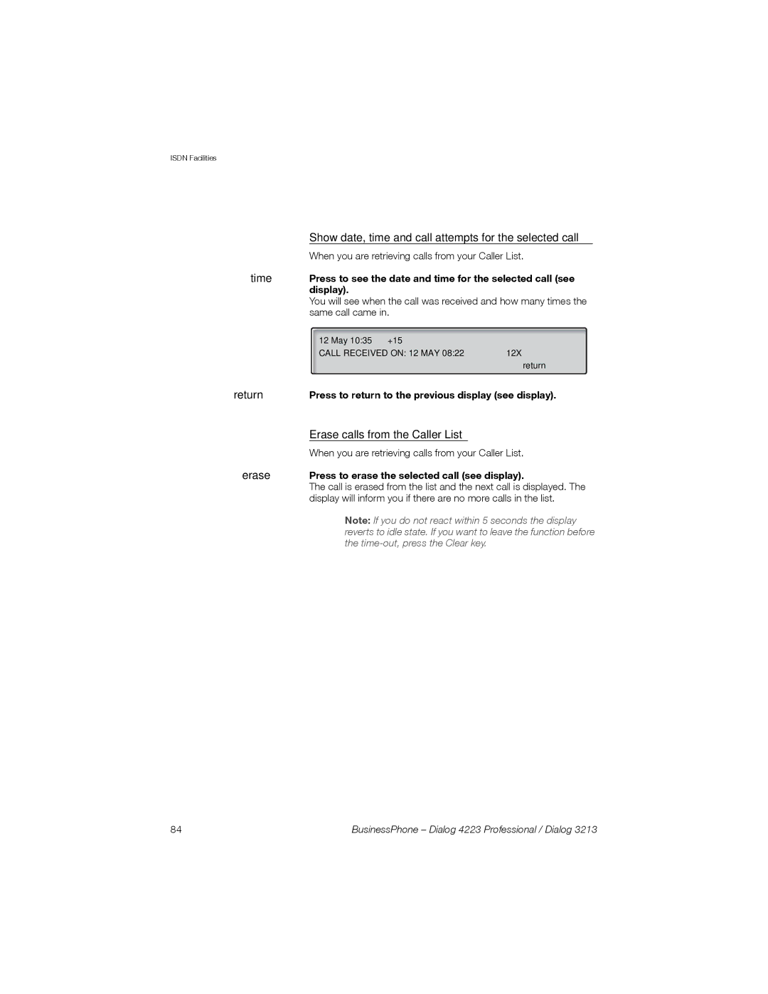 Sony Ericsson Dialog 4223 manual Show date, time and call attempts for the selected call, Erase calls from the Caller List 