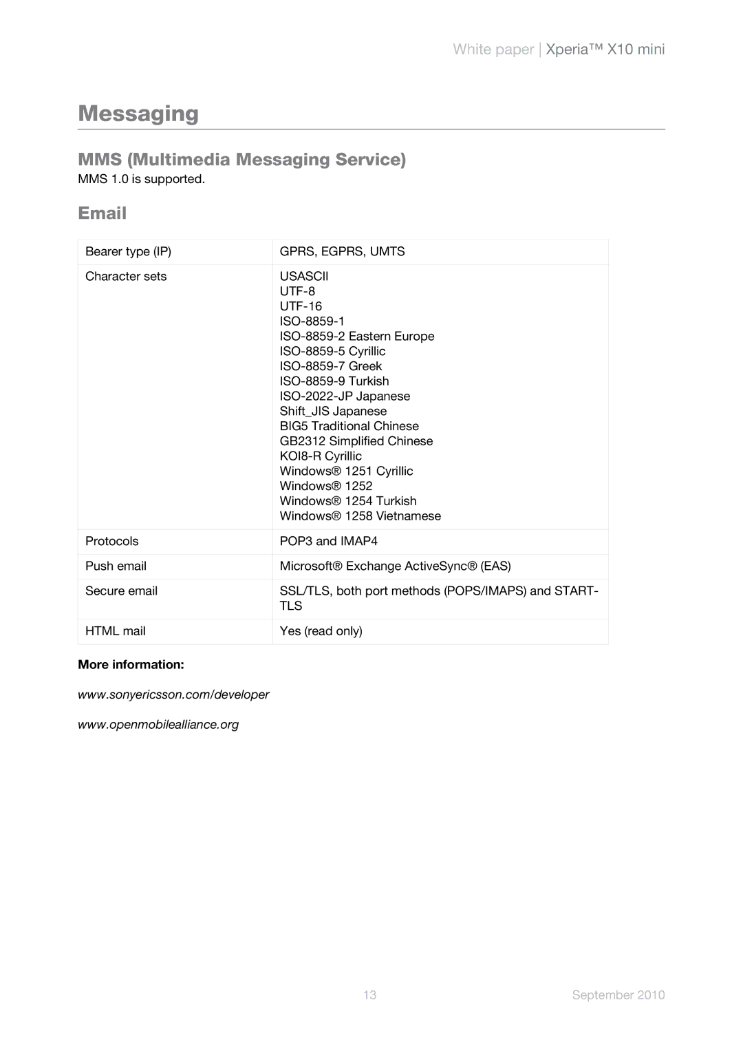 Sony Ericsson E10a, E101 manual MMS Multimedia Messaging Service, GPRS, EGPRS, Umts, Usascii, Tls 