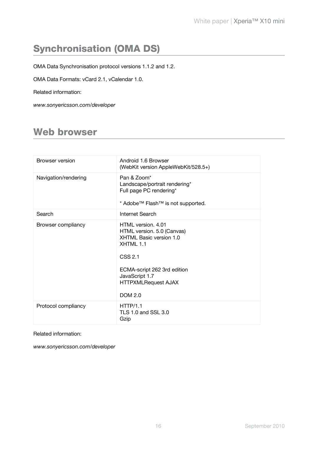 Sony Ericsson E101, E10a manual Synchronisation OMA DS, Web browser 