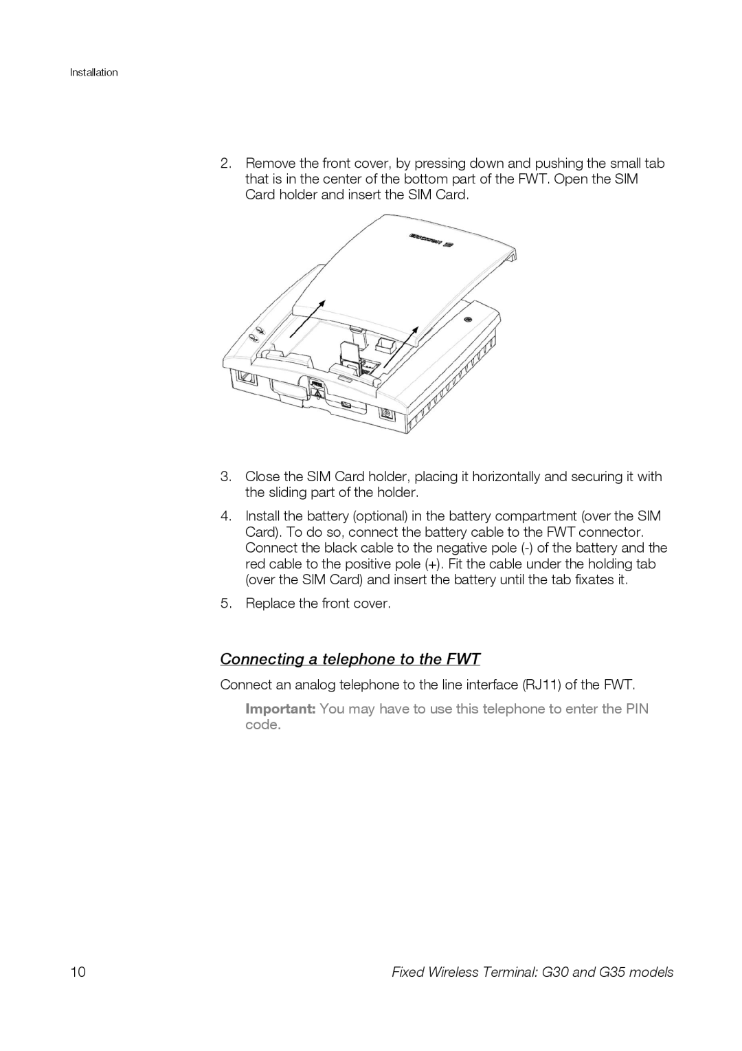 Sony Ericsson G35, G30 manual Connecting a telephone to the FWT 