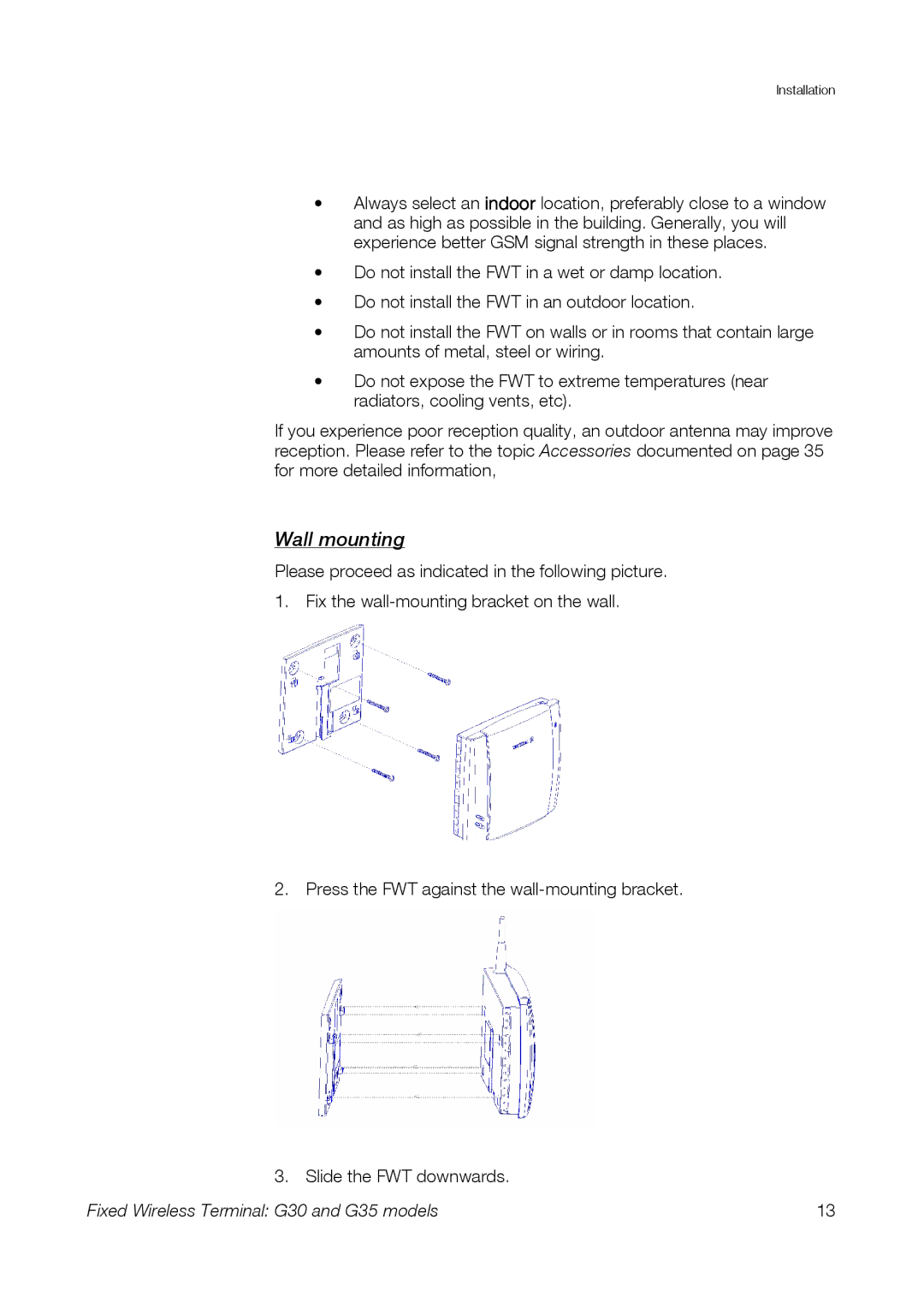 Sony Ericsson G30, G35 manual Wall mounting 