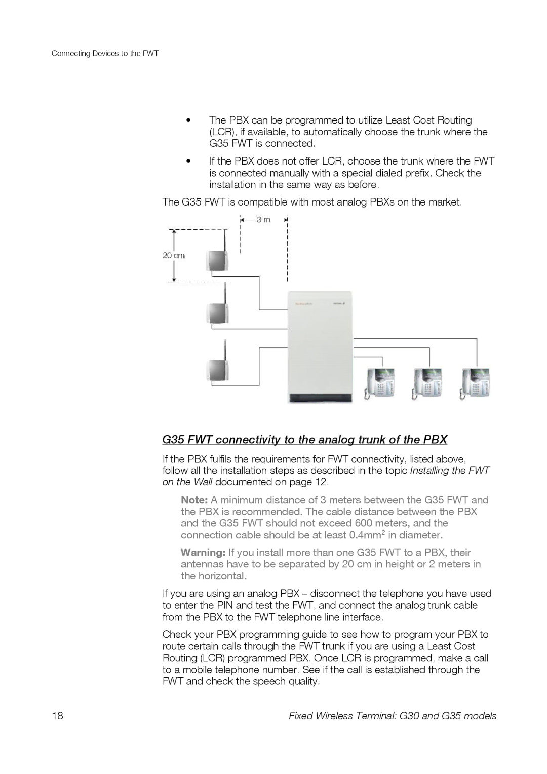 Sony Ericsson G30 manual G35 FWT connectivity to the analog trunk of the PBX 