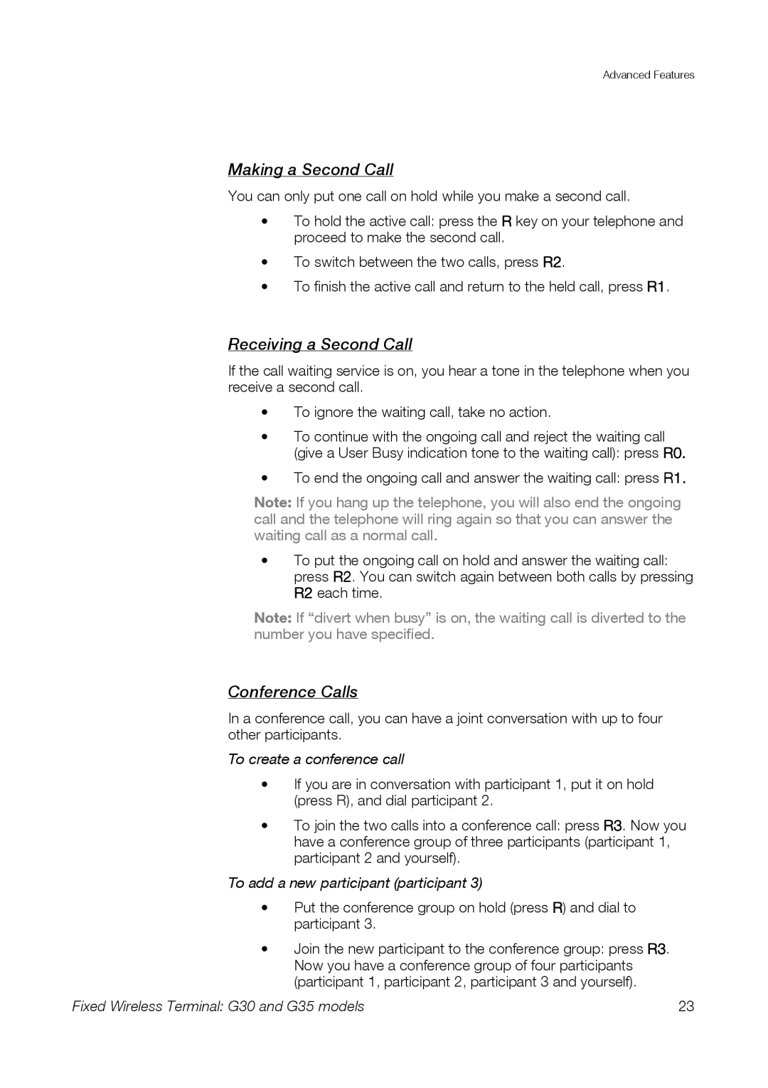 Sony Ericsson G30, G35 manual Making a Second Call, Receiving a Second Call, Conference Calls 