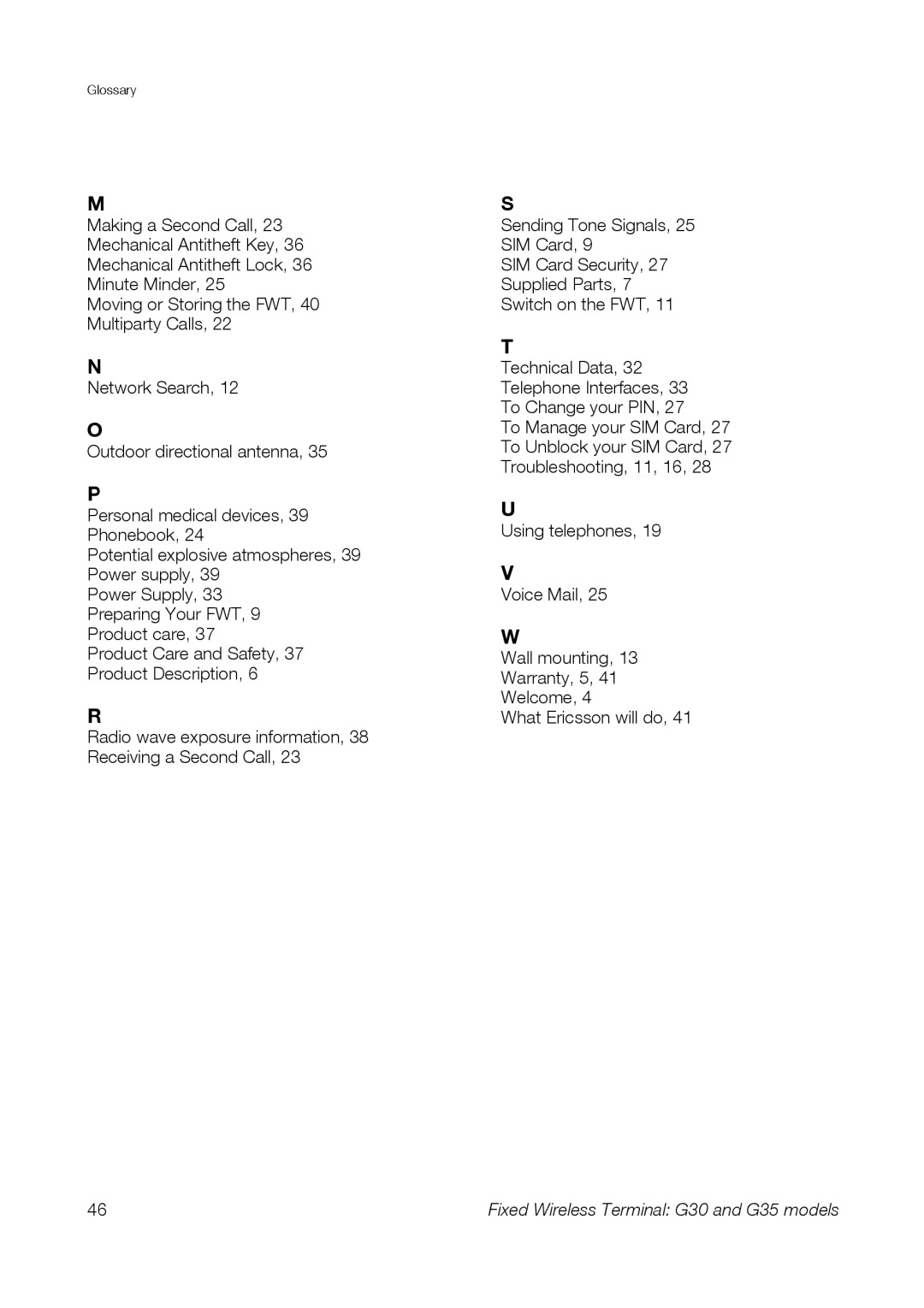 Sony Ericsson manual Fixed Wireless Terminal G30 and G35 models 